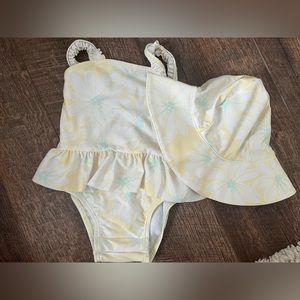 Toddler one piece swimsuit with matching hat